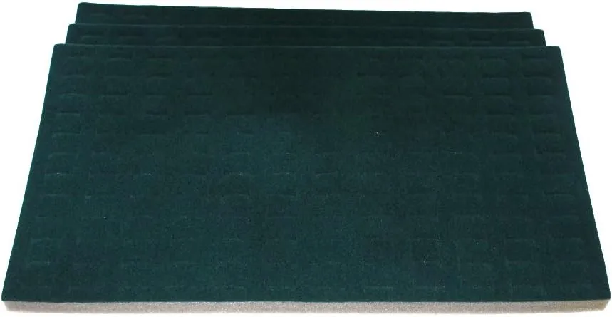 N'icePackaging 3 Qty USA Deluxe Forest Green 144 Ring Foam Insert Display - for Trays/Jewelry Cases - Full Size 14 1/4" x 7 3/4" x 5/8"