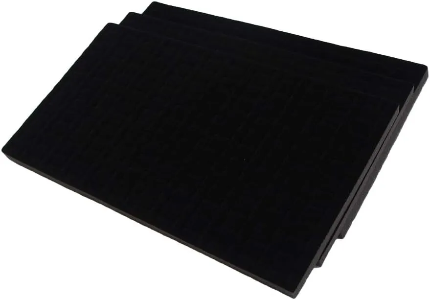 N'icePackaging 3 Qty USA Deluxe Midnight Black 144 Ring Foam Insert Display - for Trays/Jewelry Cases - Full Size 14 1/4" x 7 3/4" x 5/8"
