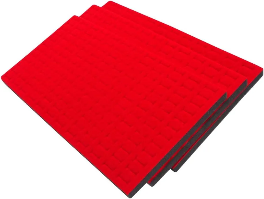 N'icePackaging 3 Qty USA Deluxe Scarlet Red 144 Ring Foam Insert Display - for Trays/Jewelry Cases - Full Size 14 1/4" x 7 3/4" x 5/8"
