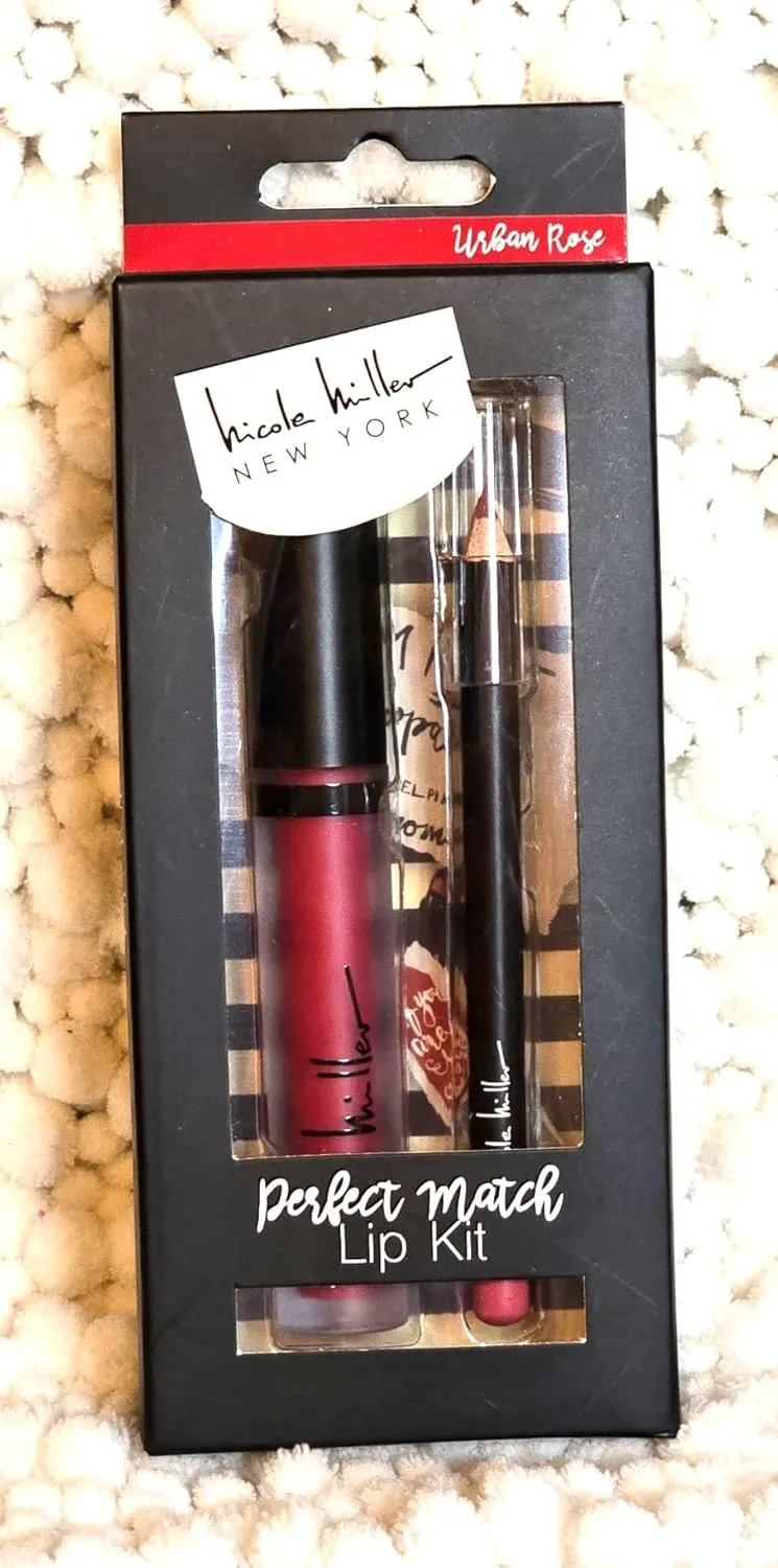 Nicole Miller Perfect Match Lip Kit, Includes Lip Liner and Liquid Lipstick, Red
