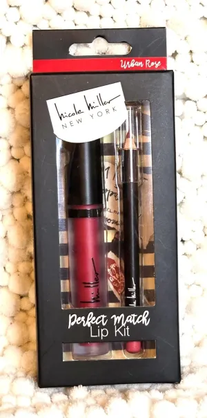 Nicole Miller Perfect Match Lip Kit, Includes Lip Liner and Liquid Lipstick, Red