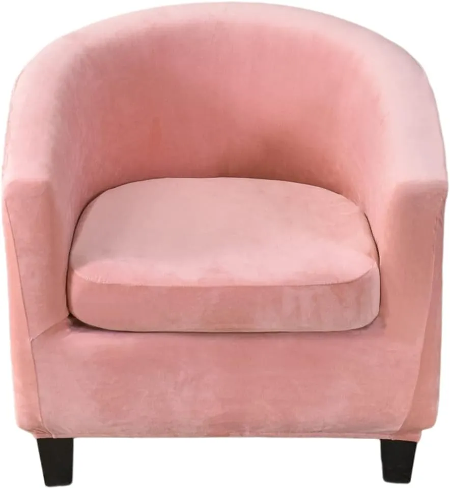 NILUOH Velvet Club Chair Slipcover 2 Piece Stretch Tub Chair Cover Round Barrel Chair Covers Non Slip Armchair Covers Couch Covers with Elastic Bottom for Bar Counter Living Room(Pink)