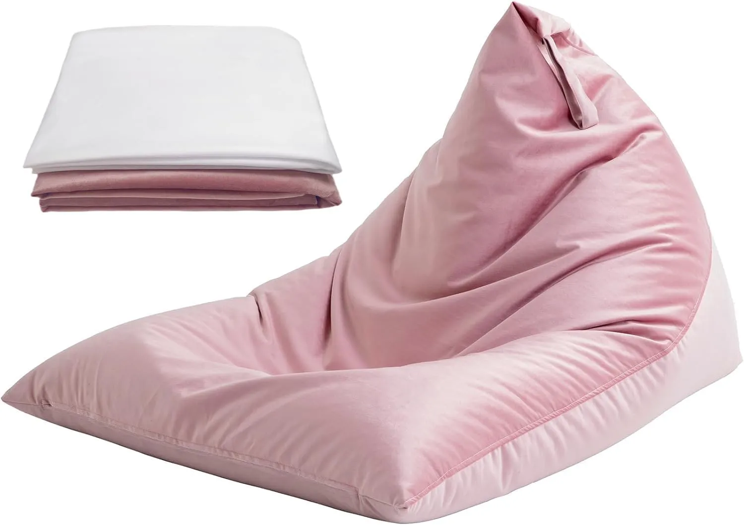 Nobildonna Bean Bag Chair Cover with Bean Bag Inner Liner Cover (No Filler), 400L Extra Large Triangular Removable and Clean Beanbag Chair Cover Ultra Soft Lazy Sofa Premium Velvet Cover (Pink)