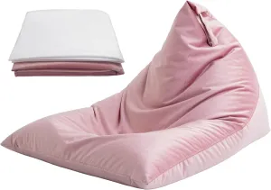 Nobildonna Bean Bag Chair Cover with Bean Bag Inner Liner Cover (No Filler), 400L Extra Large Triangular Removable and Clean Beanbag Chair Cover Ultra Soft Lazy Sofa Premium Velvet Cover (Pink)