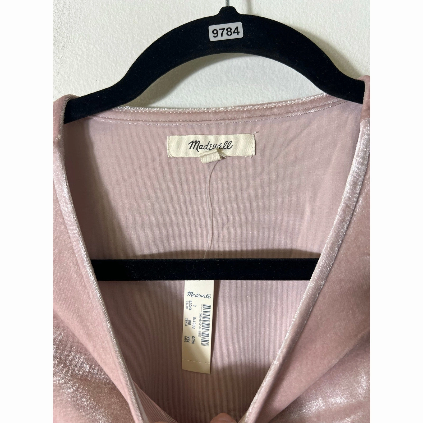 NWT Madewell Blush Velvet Short Sleeve Top sz S