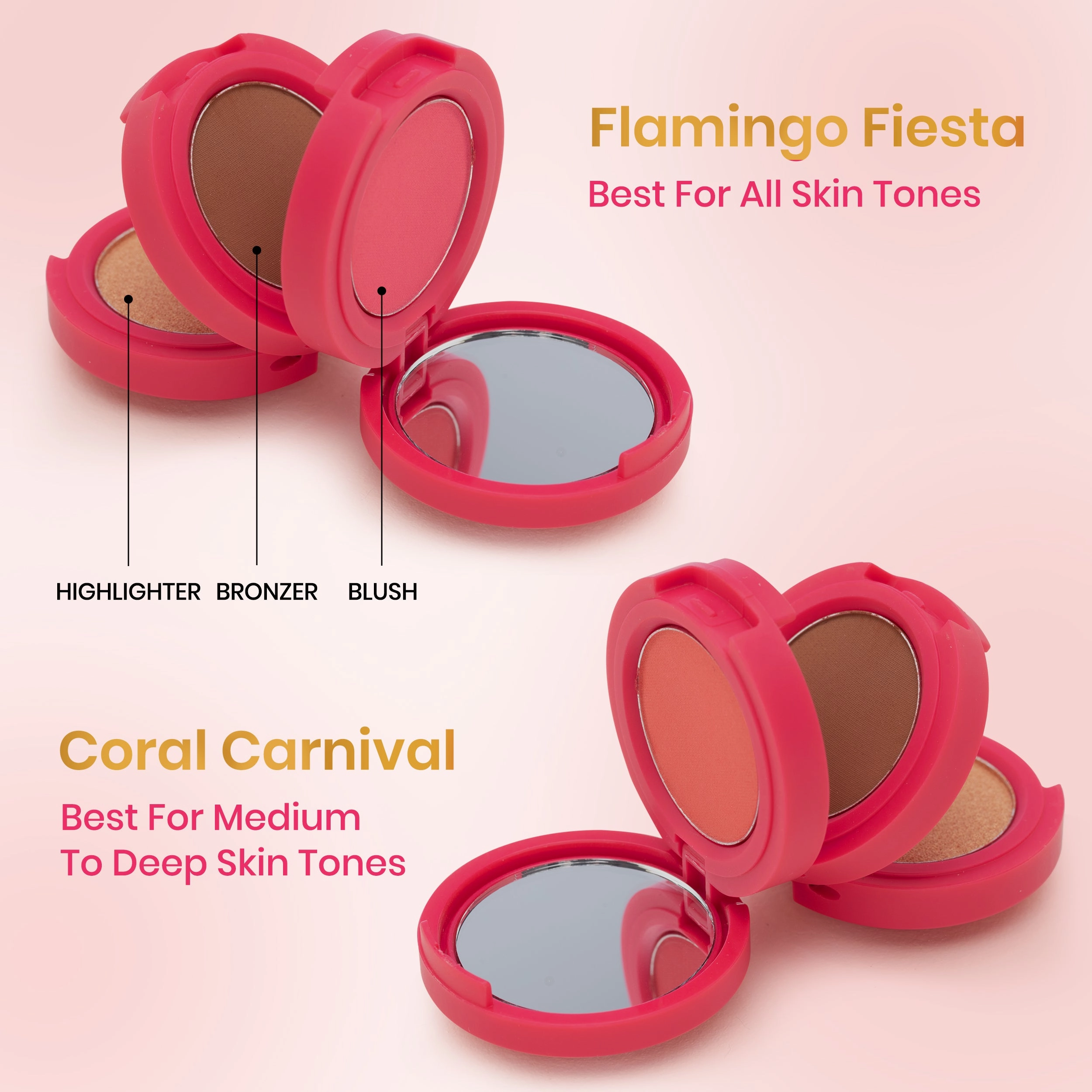 NY Bae 3 in 1 Glam Stack | Blusher and Highlighter | Bronzer | Lip and Cheek Tint | Face Palette | Korean Beauty | Eyeshadow Palette | Makeup Kit - Coral Carnival 03
