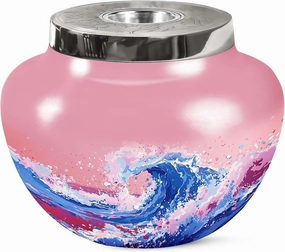 Ocean Waves Memorial Urn for Human Ashes Mother & Father - Cremation Pink Urns for Human Ashes - Large Burial Matki Urns for Adult Husband & Wife (7 Inch)