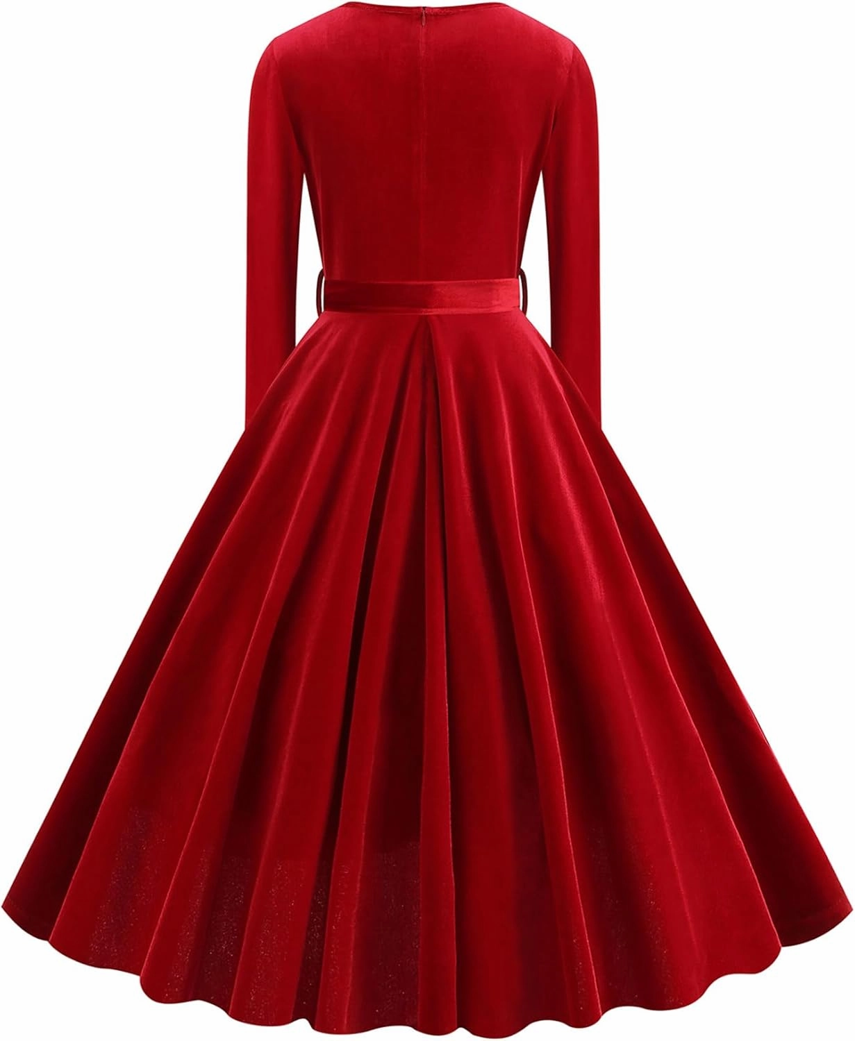 ODOLDI Women's 1950s Retro Vintage Dress Velvet Long Sleeve V Neck Belted Swing Dress Cocktail Dress