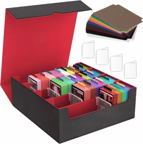 OMISTAR 4-Row Trading Card Storage Box, Deck Case for Trading Cards 3000 , Card Organizer Box with 24 Dividers and 4 Clips, Adsorptive Closure, Waterproof PU Leather and Velvet Interior