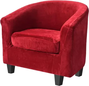 Only Covers, 2 Pieces Velvet Tub Chair Covers with Cushion Cover, Removable Stretch Club Chair Slipcover for IKEA Tullsta, Armchair Furniture Protector for Living Room (Wine red)