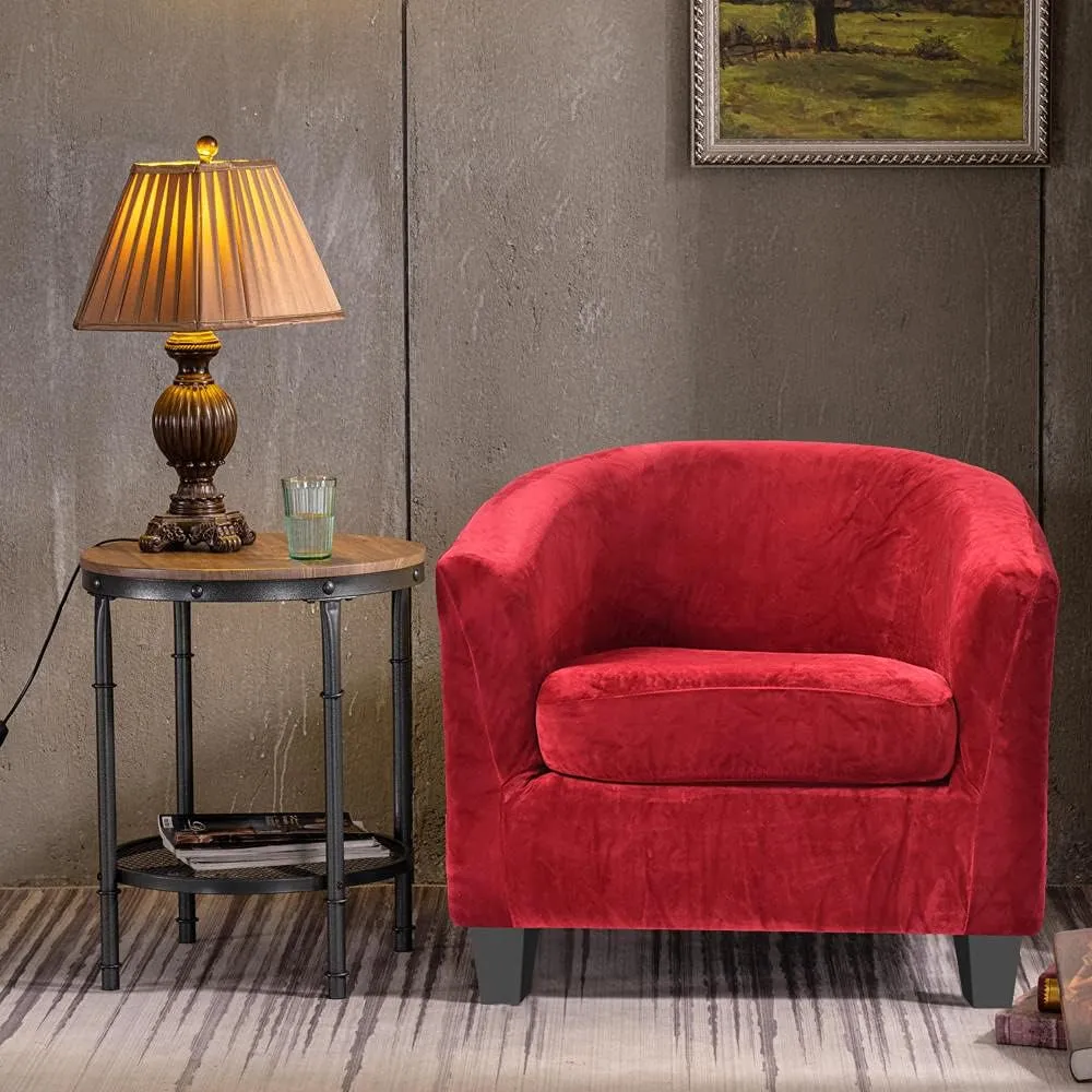 Only Covers, 2 Pieces Velvet Tub Chair Covers with Cushion Cover, Removable Stretch Club Chair Slipcover for IKEA Tullsta, Armchair Furniture Protector for Living Room (Wine red)