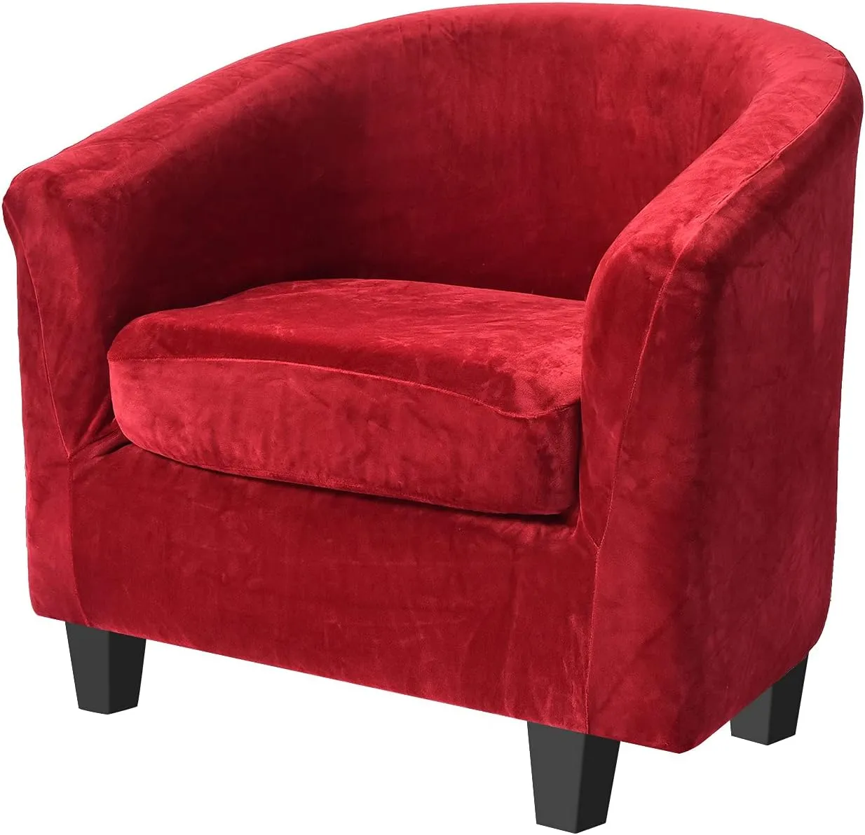Only Covers, 2 Pieces Velvet Tub Chair Covers with Cushion Cover, Removable Stretch Club Chair Slipcover for IKEA Tullsta, Armchair Furniture Protector for Living Room (Wine red)