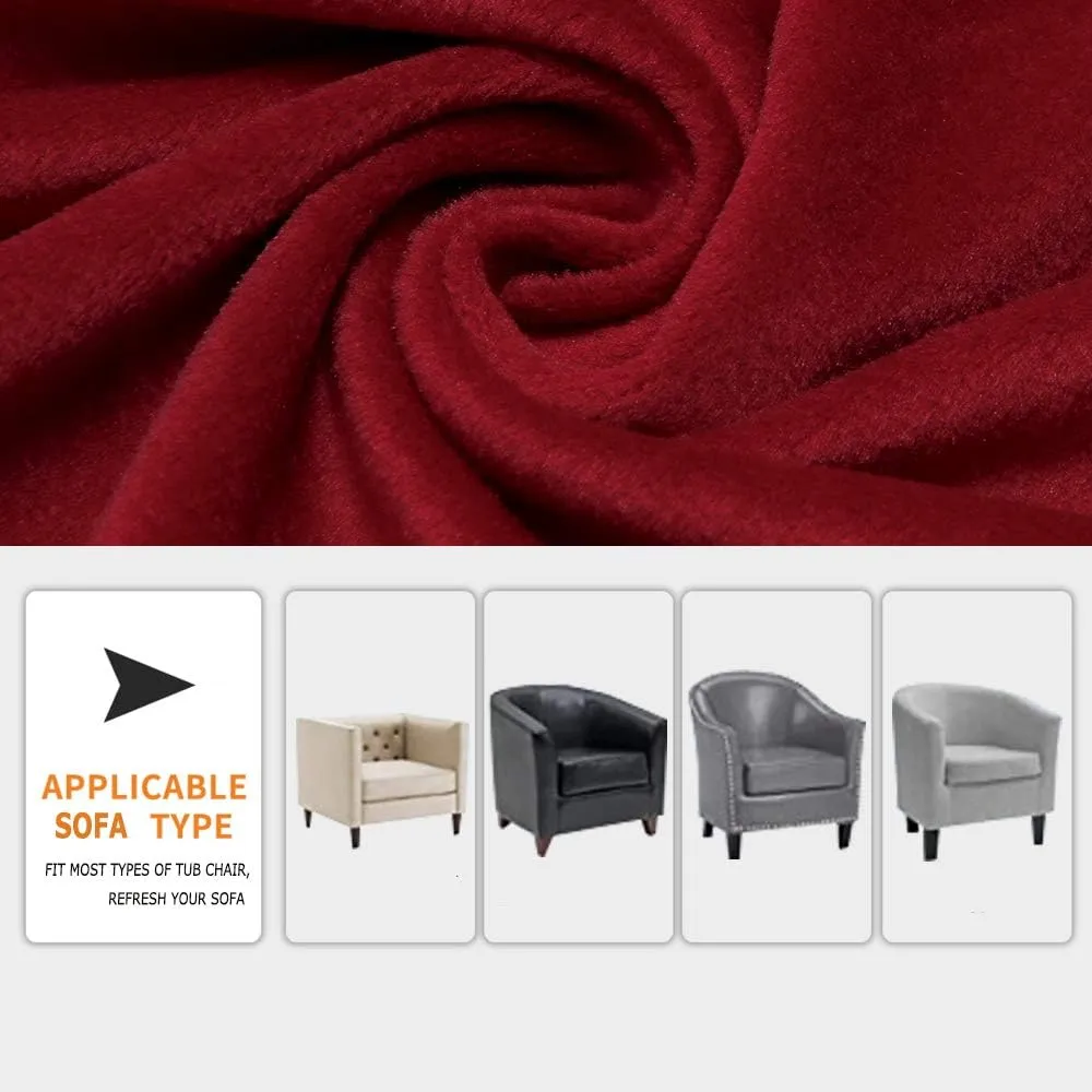 Only Covers, 2 Pieces Velvet Tub Chair Covers with Cushion Cover, Removable Stretch Club Chair Slipcover for IKEA Tullsta, Armchair Furniture Protector for Living Room (Wine red)