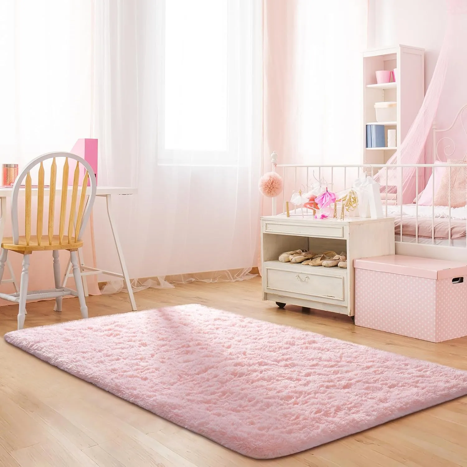 Ophanie Upgrade 3x5 Rugs for Bedroom, Pink, Fluffy Shaggy Soft Area Rug, Gray Non-Slip Indoor Floor Carpet for Living Room, Kids Baby Boys Teen Dorm Home Decor Aesthetic, Nursery, Rug