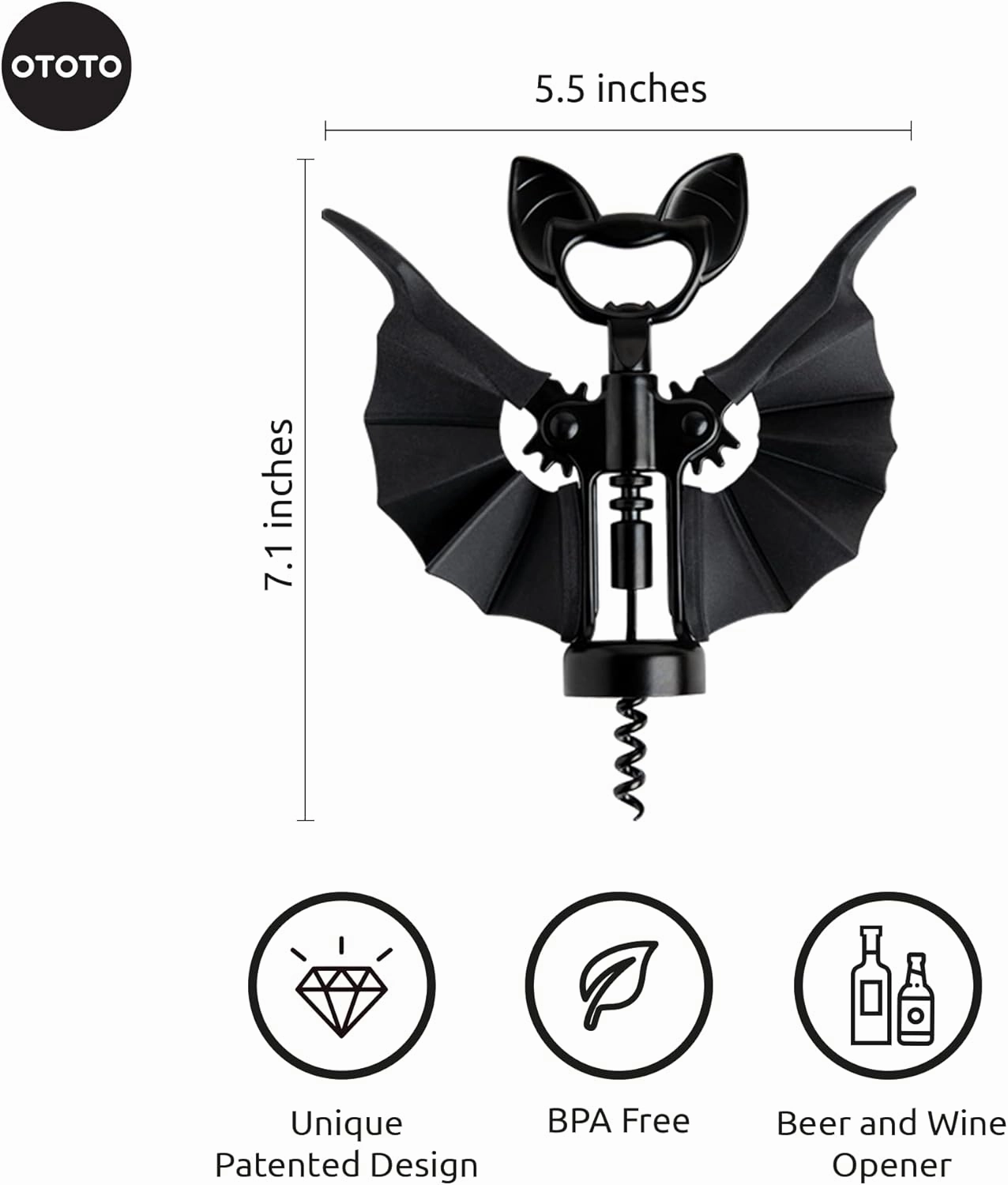 OTOTO 2-in-1 Wine & Beer Opener, Goth Halloween Gifts, Gothic Wine Accessories & Gifts for Wine Lovers, Spooky Corkscrew Bottle Opener, Wine Accessories, Wine Gifts, Cool Kitchen Gadgets (Vino)