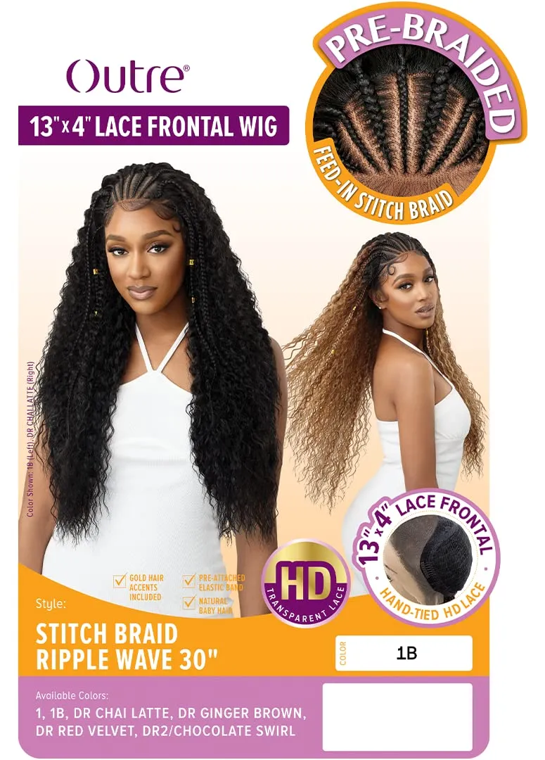 Outre 13x4 Hand Tied Lace Frontal Wig - STITCH BRAID RIPPLE WAVE 30" (DR Red Velvet)
