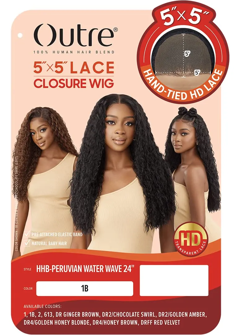 Outre - 5x5 Lace Closure Wig - Human Hair Blend - Peruvian Water Wave 24" (DRFF RED VELVET)