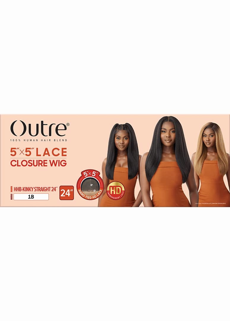Outre - 5X5 Lace Closure Wig - Human Hair Blend - Kinky Straight 24" (DRFF RED VELVET)