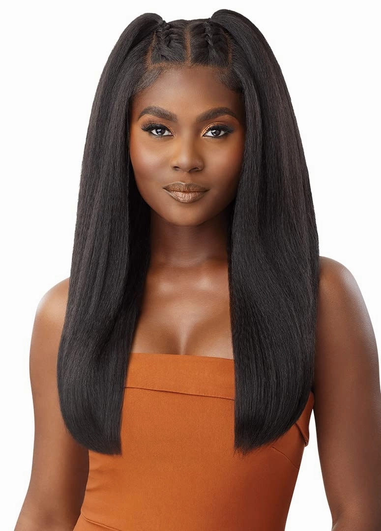 Outre - 5X5 Lace Closure Wig - Human Hair Blend - Kinky Straight 24" (DRFF RED VELVET)