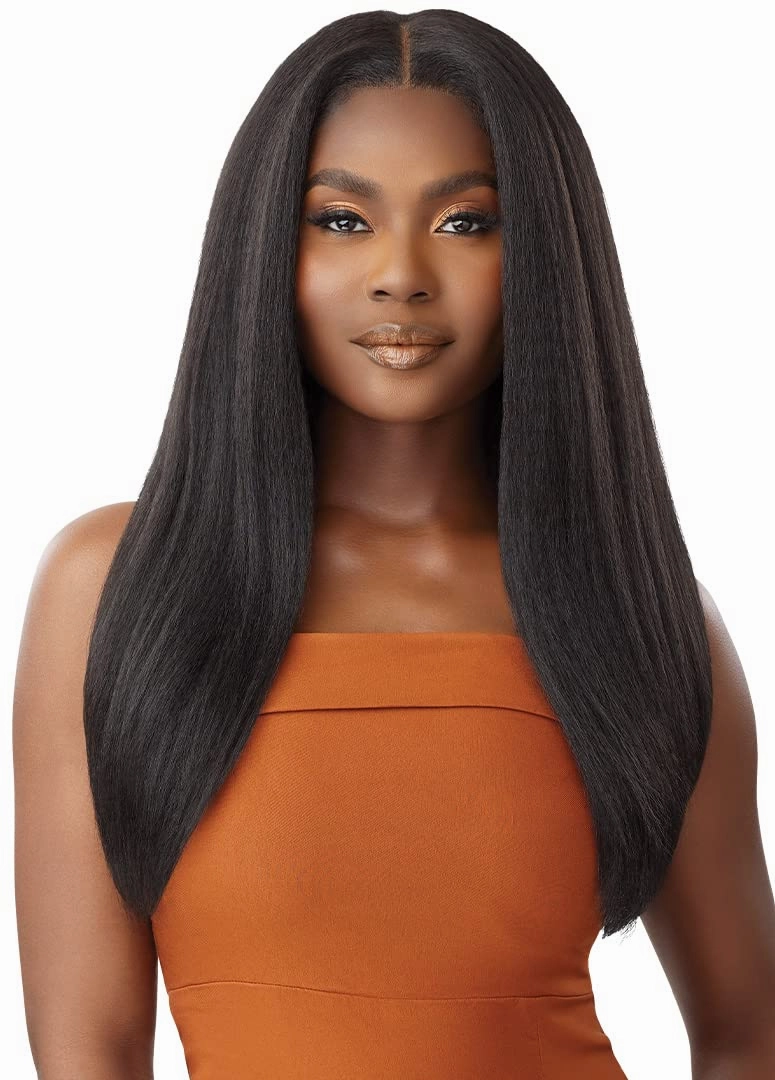Outre - 5X5 Lace Closure Wig - Human Hair Blend - Kinky Straight 24" (DRFF RED VELVET)