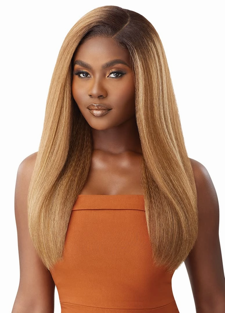 Outre - 5X5 Lace Closure Wig - Human Hair Blend - Kinky Straight 24" (DRFF RED VELVET)