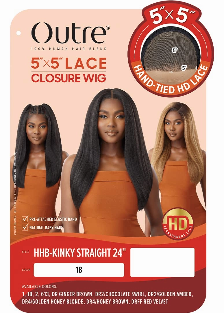 Outre - 5X5 Lace Closure Wig - Human Hair Blend - Kinky Straight 24" (DRFF RED VELVET)