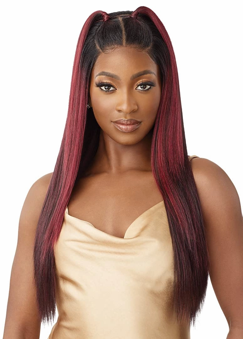 Outre - 5x5 Lace Closure Wig - Human Hair Blend - Yaki Straight 26" (DR4/Golden Honey Blonde)