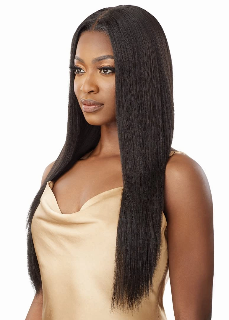 Outre - 5x5 Lace Closure Wig - Human Hair Blend - Yaki Straight 26" (DR4/Golden Honey Blonde)