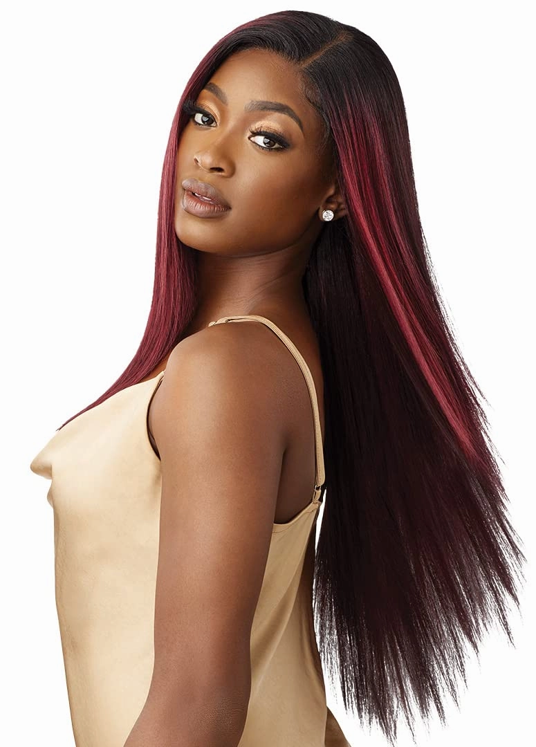 Outre - 5x5 Lace Closure Wig - Human Hair Blend - Yaki Straight 26" (DR4/Golden Honey Blonde)
