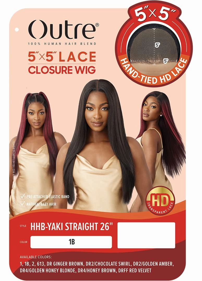Outre - 5x5 Lace Closure Wig - Human Hair Blend - Yaki Straight 26" (DR4/Golden Honey Blonde)