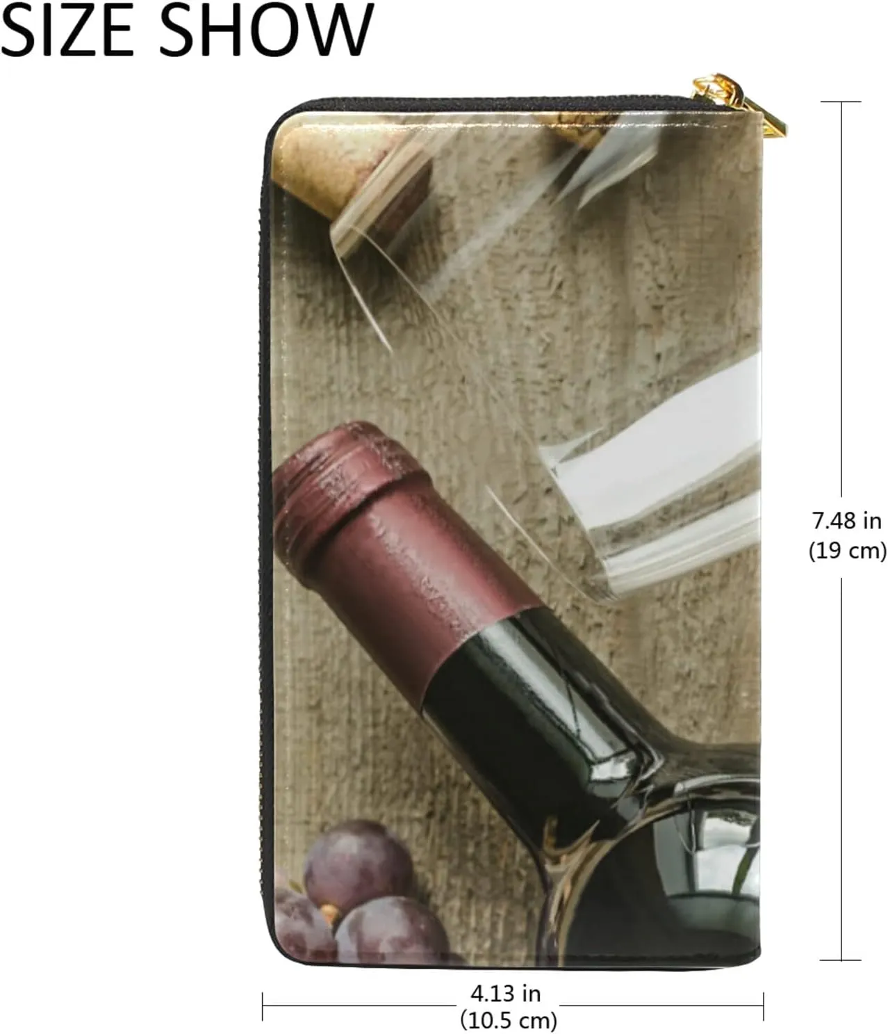 Oyihfvs Vintage Red wine White Glasses Red Leaf Grapes Leather Long Wallet Organizer with Zipper Purse Clutch Bag for Women Men