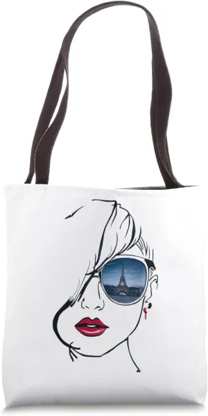 Parisian Elegance: Eiffel Tower Reflected in Sunglasses and Tote Bag