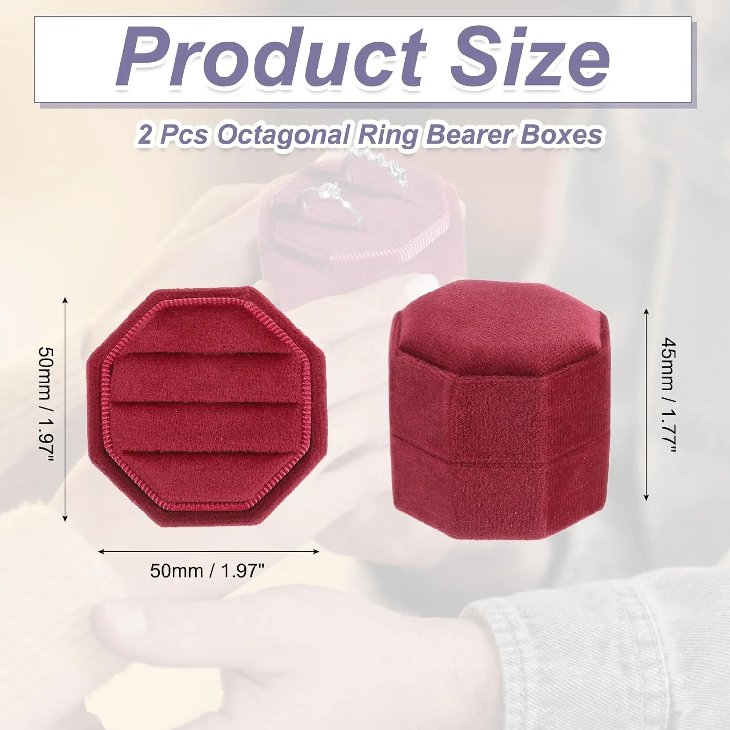 PATIKIL 3 Slots Vintage Velvet Ring Boxes, 2 Pack Octagonal Elegant His and Her Wedding Ring Jewelry Organizer Holders for Engagement Proposal Ceremony Anniversary, Wine Red