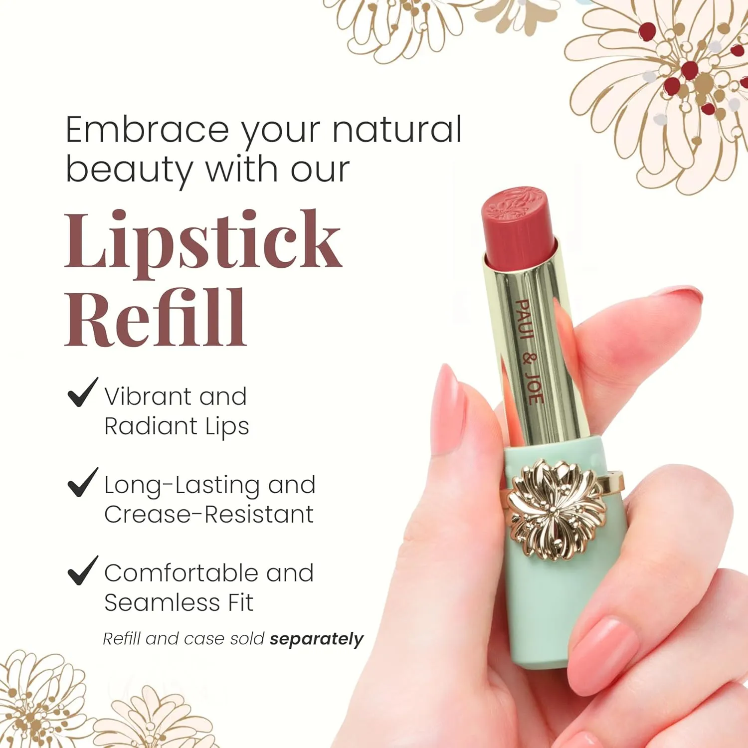 Paul & Joe Moisturizing Lipstick Refill Only, Case Sold Separately, Long Lasting for Highly-Pigmented Lip Color, 20 The Arrival of Romance, Classic Red Lipstick, 0.10 oz