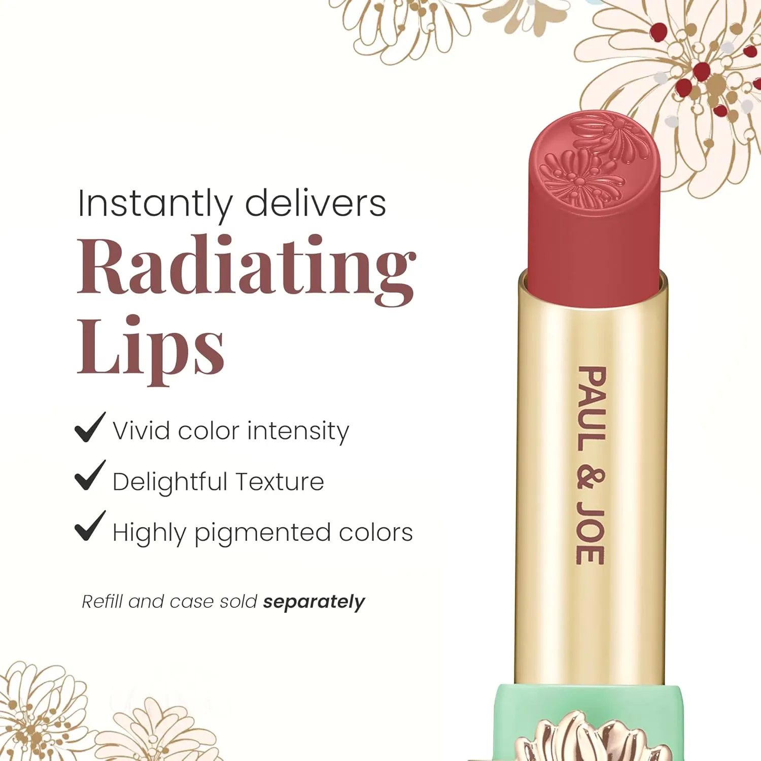 Paul & Joe Moisturizing Lipstick Refill Only, Case Sold Separately, Long Lasting for Highly-Pigmented Lip Color, 20 The Arrival of Romance, Classic Red Lipstick, 0.10 oz