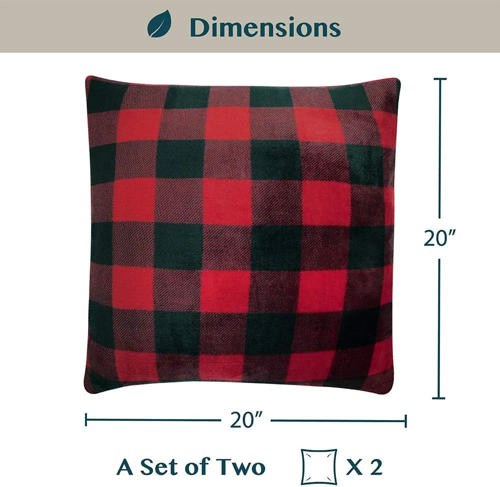 PAVILIA Checker Plaid Throw Pillow Covers 20x20 Set of 2, Decorative Pillow Cases for Bed Sofa Couch, Boho Aesthetic Accent Decor Cushion Bedroom Living Room, Velvet Square Euro Sham Covers, Black Red