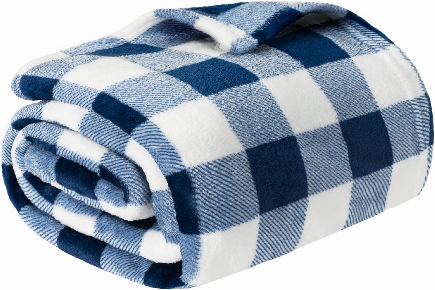 PAVILIA Buffalo Check Fleece Throw Blanket | Blue White Checkered Plaid Flannel Blanket | Soft Velvet Lightweight Microfiber Blanket for Couch Sofa | 50x60 Inches Checker Navy