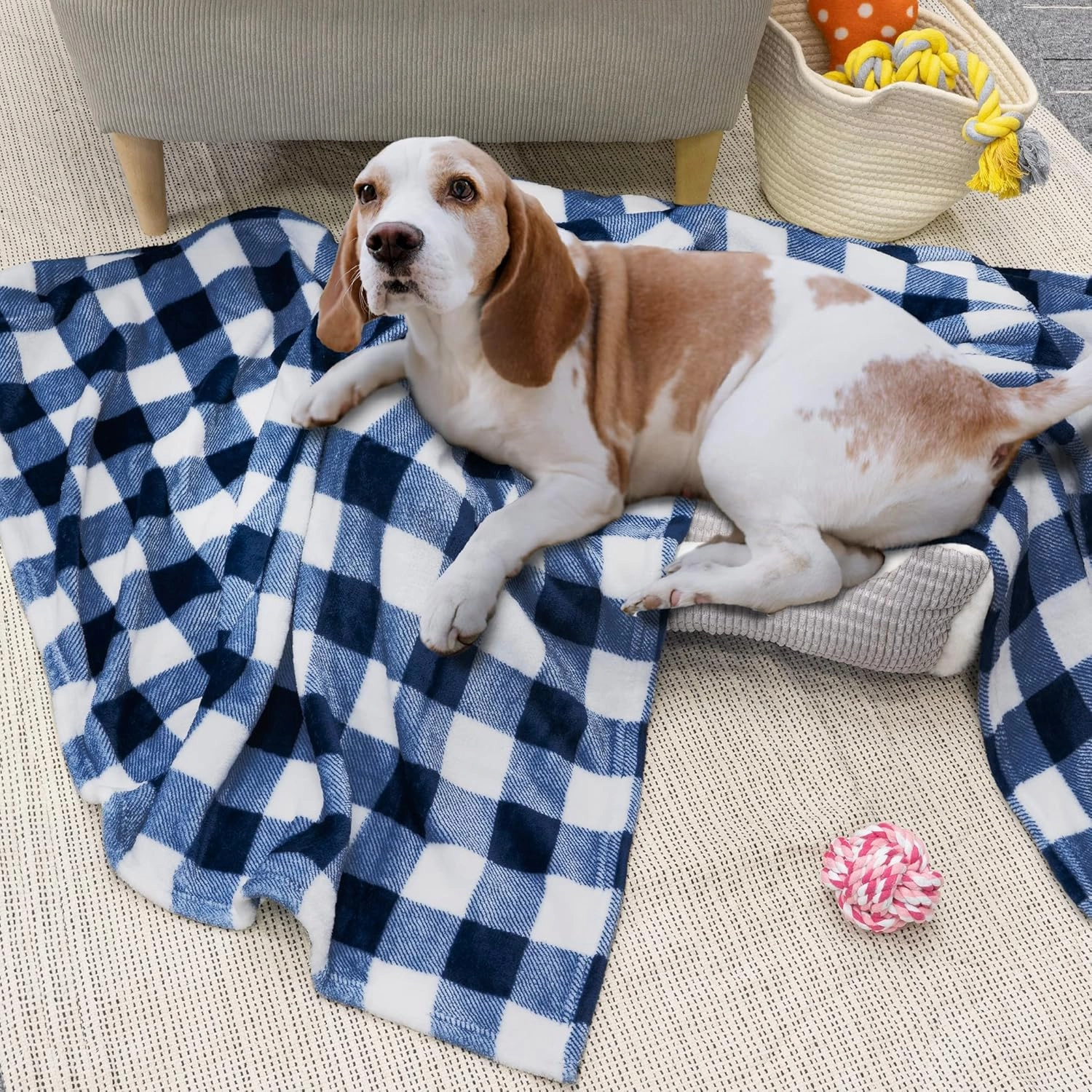 PAVILIA Buffalo Check Fleece Throw Blanket | Blue White Checkered Plaid Flannel Blanket | Soft Velvet Lightweight Microfiber Blanket for Couch Sofa | 50x60 Inches Checker Navy