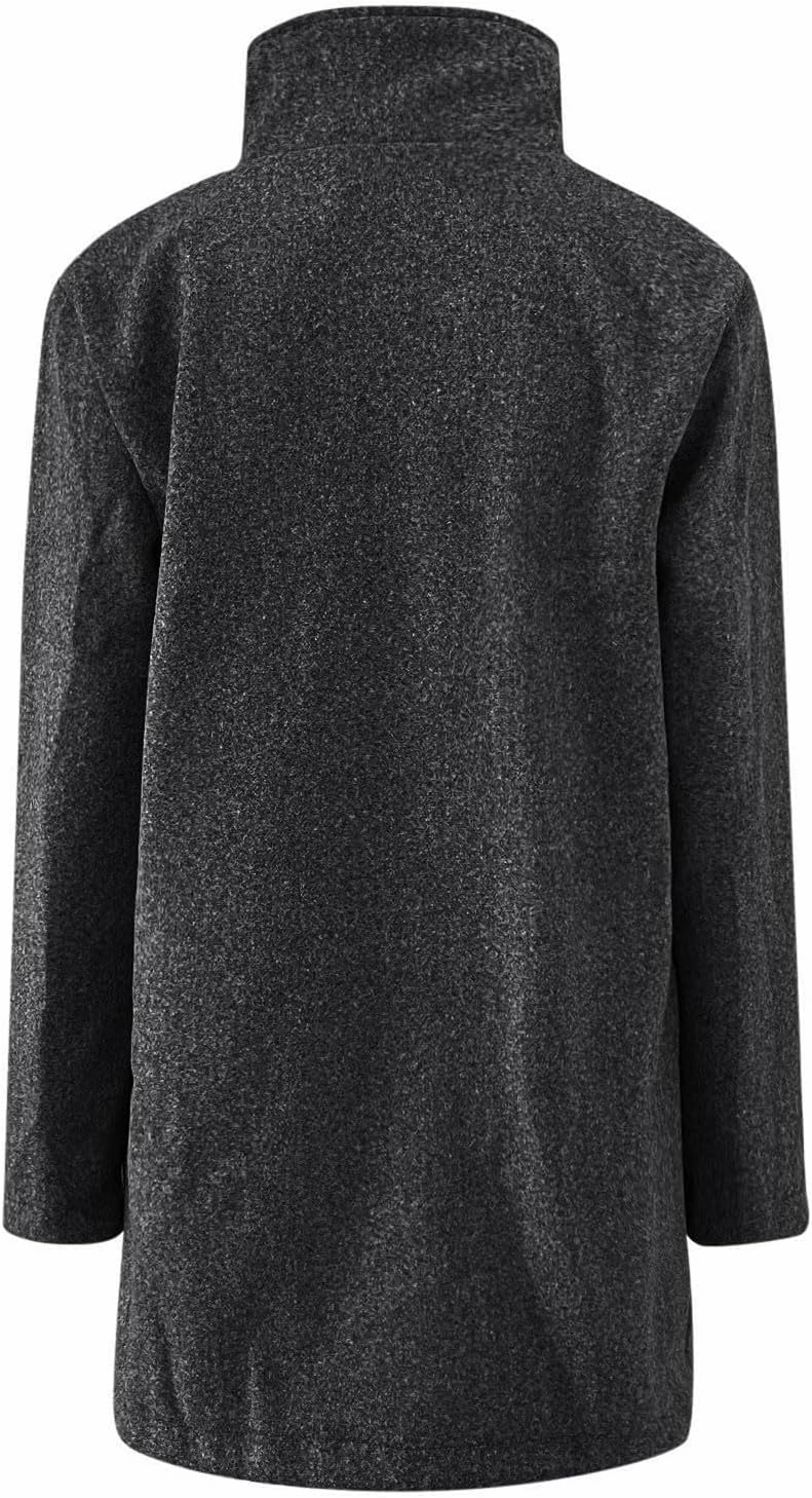 Pea Coat for Women Stand Collar Single Breasted Wool Coats Mid Length Trench Coat with Pocket Winter Coats for Women