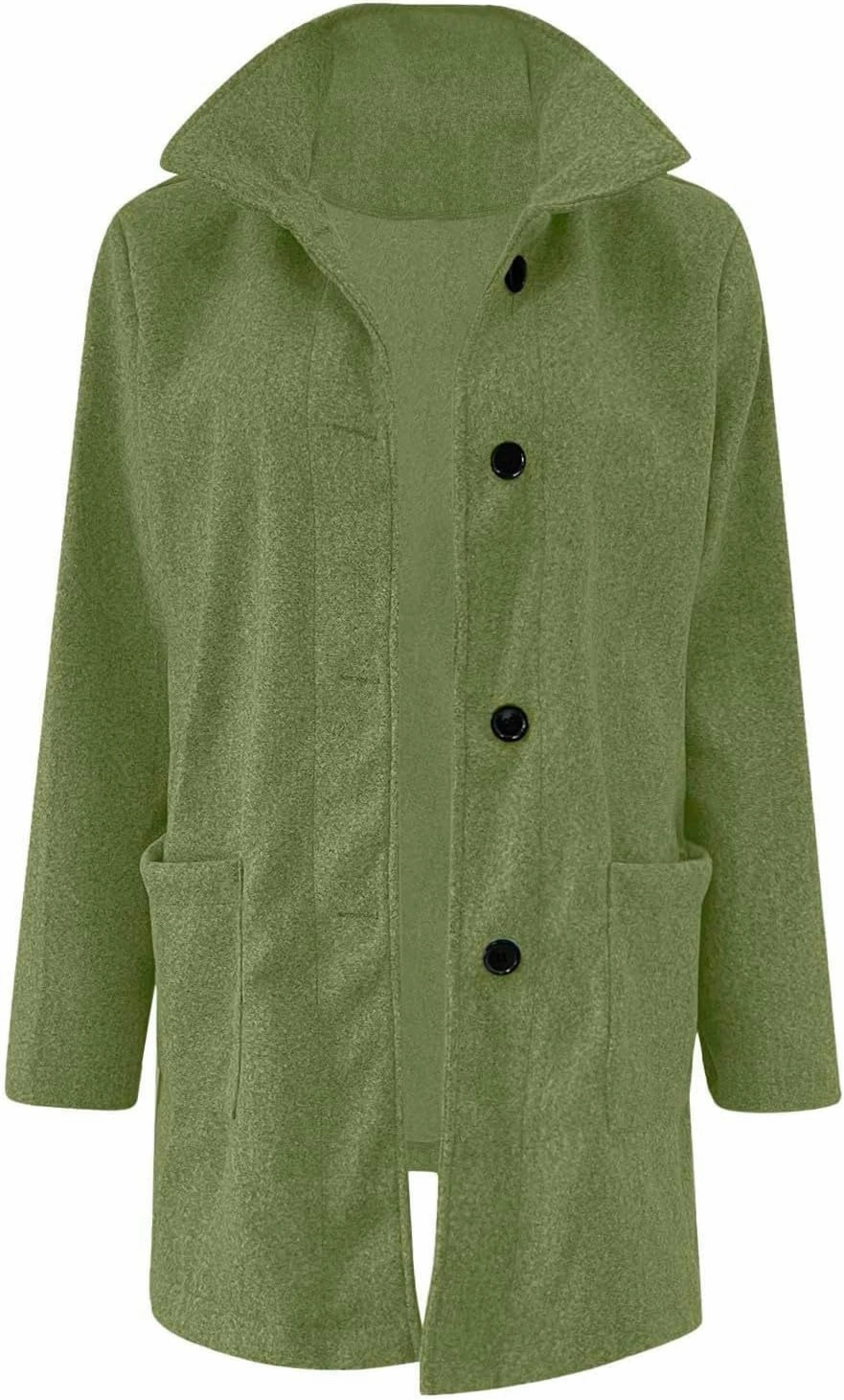 Pea Coat for Women Stand Collar Single Breasted Wool Coats Mid Length Trench Coat with Pocket Winter Coats for Women