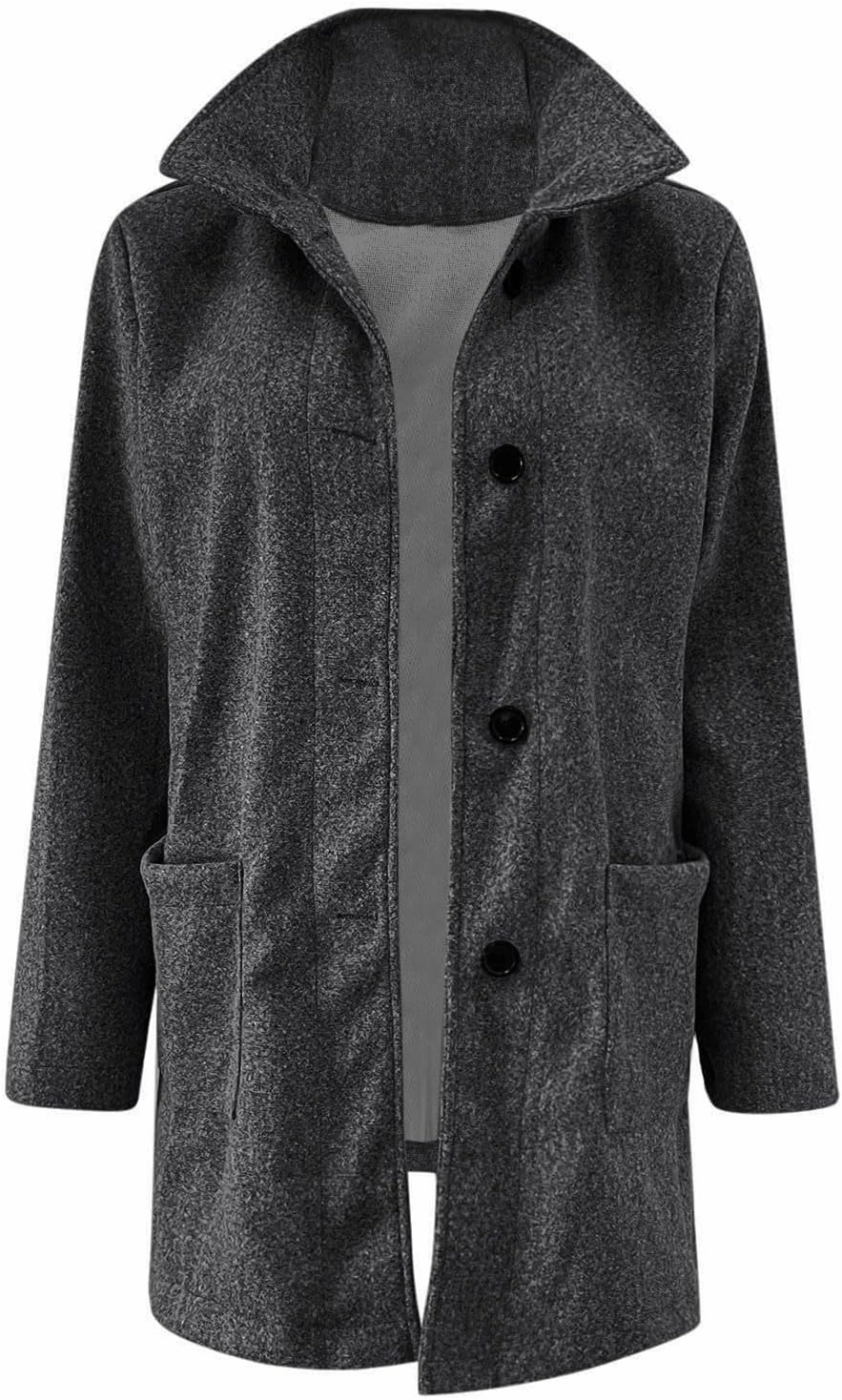 Pea Coat for Women Stand Collar Single Breasted Wool Coats Mid Length Trench Coat with Pocket Winter Coats for Women
