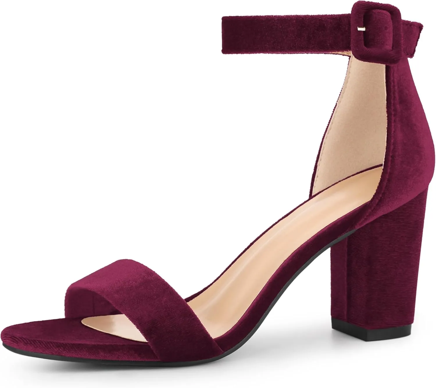 Perphy Velvet Ankle Strap Chunky Heel Sandals for Women Open Toe Dress Shoes