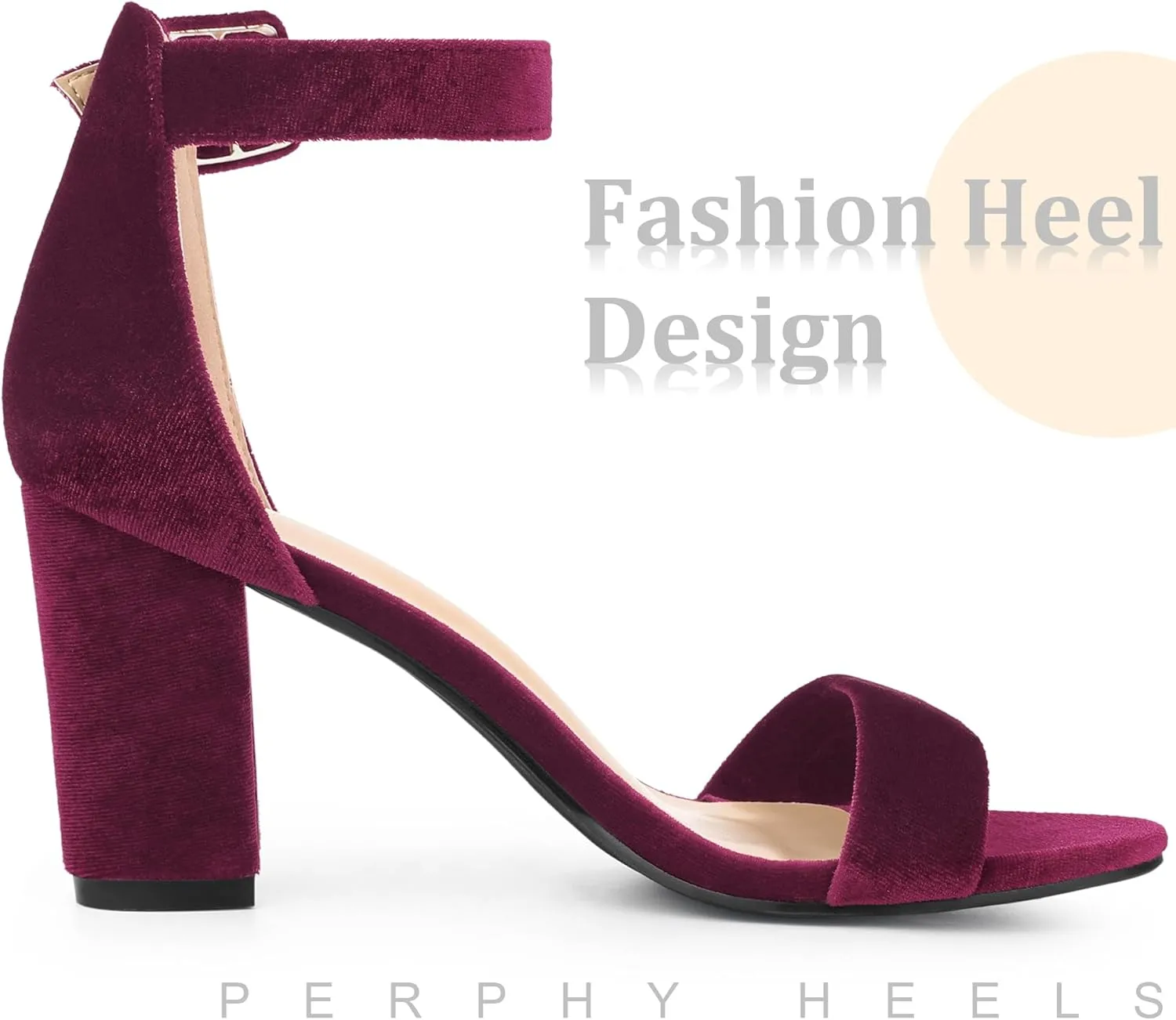 Perphy Velvet Ankle Strap Chunky Heel Sandals for Women Open Toe Dress Shoes