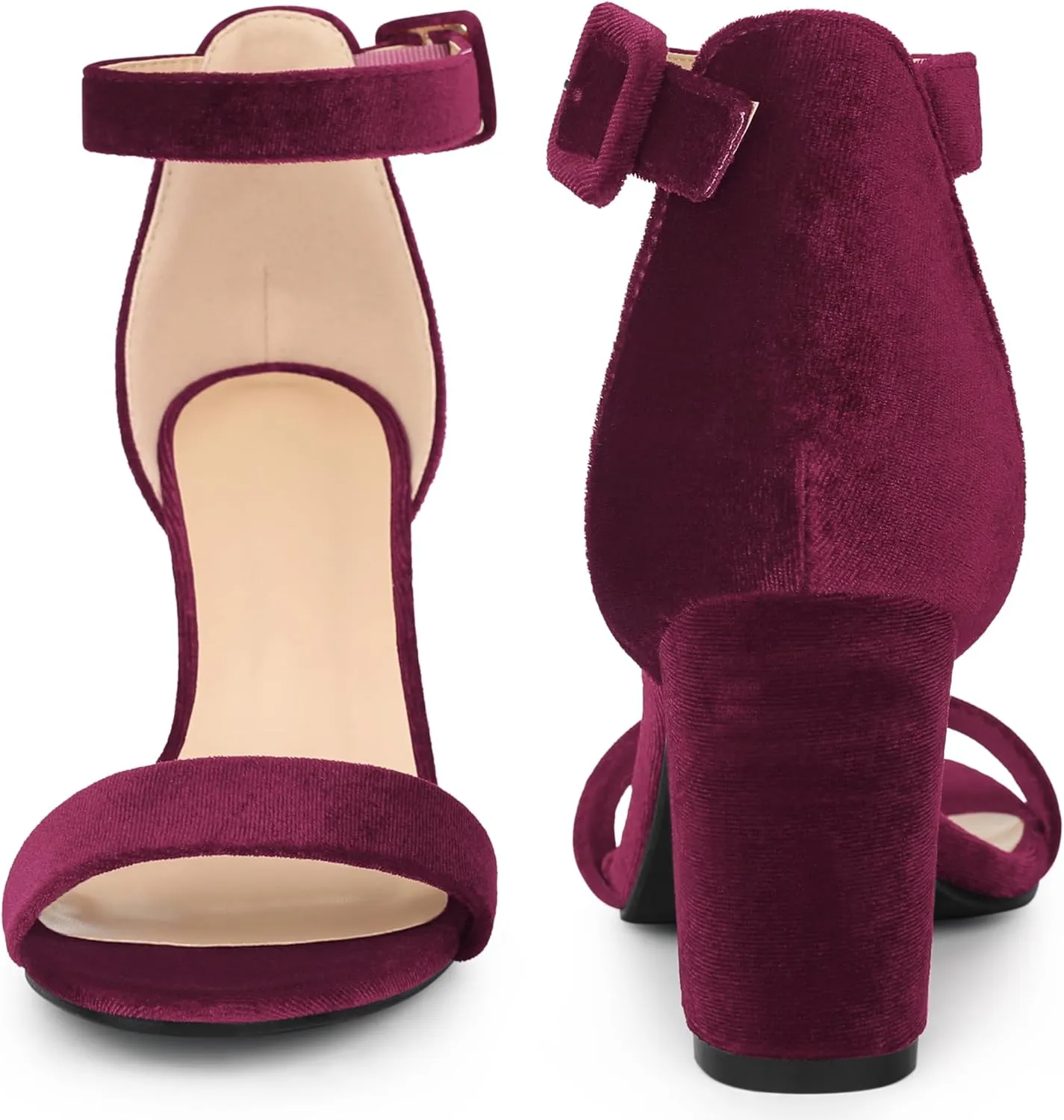 Perphy Velvet Ankle Strap Chunky Heel Sandals for Women Open Toe Dress Shoes