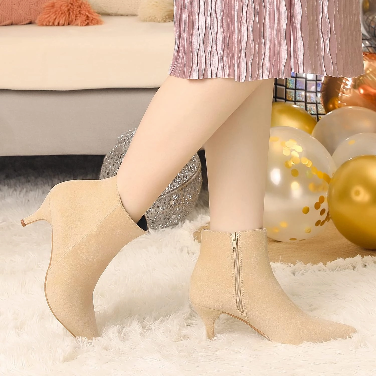 Perphy Pointed Toe Kitten Heels Ankle Booties Stiletto Heels Ankle Boots for Women