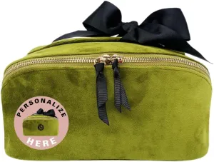 Personalized Makeup Bag for Women | Cosmetic Bag Organizer for Girls with Monogramming | Makeup Pouch for Traveling | Toiletry Bags for Women | Make Up Travel Pouches | Green Velvet