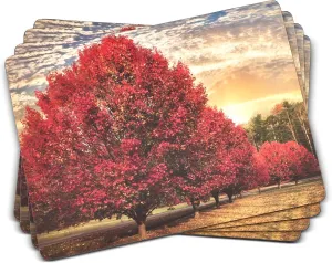 Pimpernel Crimson Trees Placemats - Set of 4 Rectangular Cork Backed Table Mats with Autumn Forest Design - Heat & Stain Resistant Dining Placemats for Seasonal Table Decor or Nature-Inspired Settings