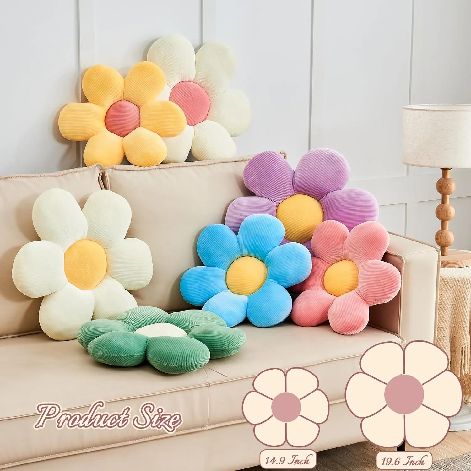 Pink Flower Pillow, Soft 19.6" Flower Throw Pillow, Cute Flower Shaped Floor Pillow, Aesthetic Floral Plush Daisy Decorative Pillows for Bed Sofa Couch