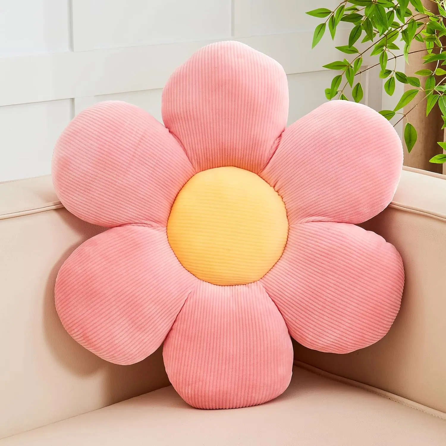 Pink Flower Pillow, Soft 19.6" Flower Throw Pillow, Cute Flower Shaped Floor Pillow, Aesthetic Floral Plush Daisy Decorative Pillows for Bed Sofa Couch