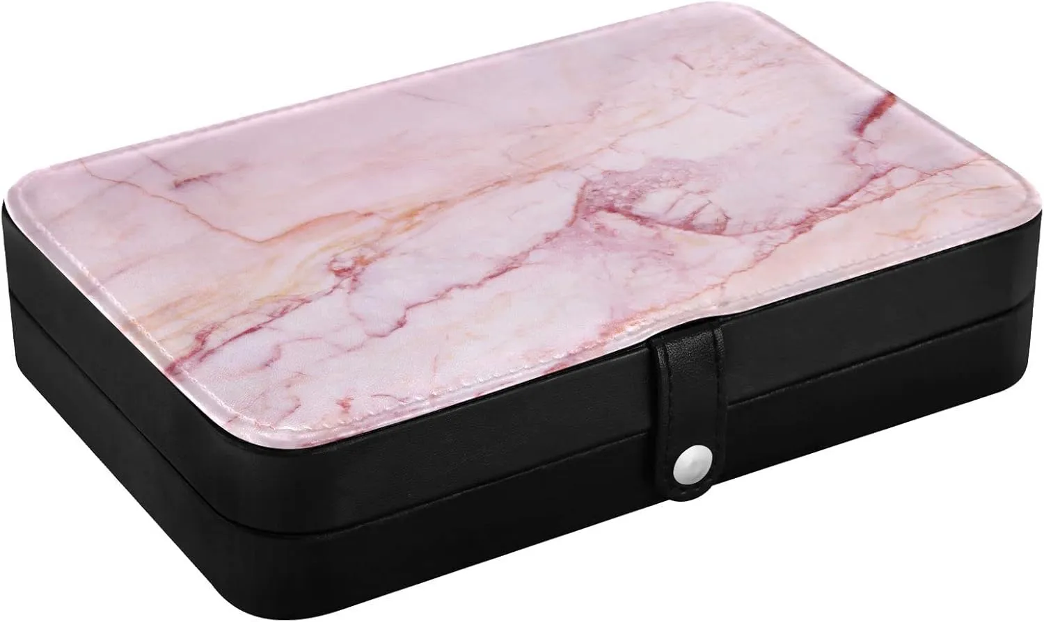 Pink Marble Stone Texture Rip Pattern Pink Abstract Paint Travel Jewelry Box, PU Leather Small Jewelry Organizer for Women, Black Storage Holder Boxes for Earrings, Rings, Necklaces